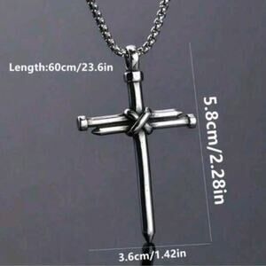Men’s Silver Stainless Steel Nail Cross Necklace Statement Christian Faith Gift